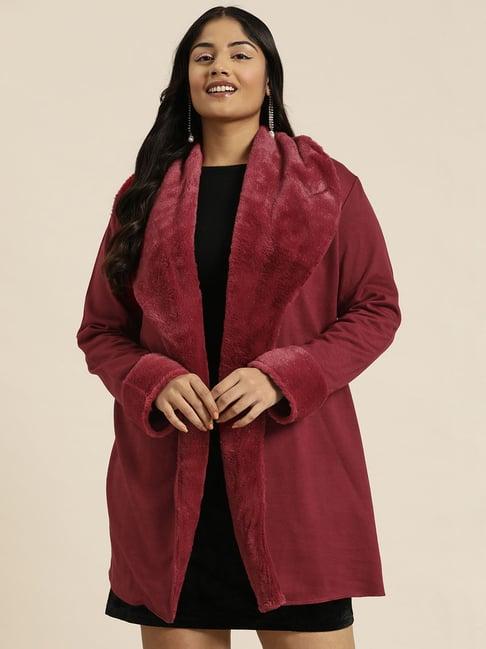 qurvii + maroon fleece long jacket