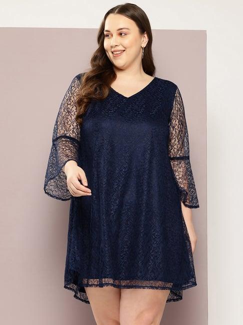 qurvii + navy lace a line dress