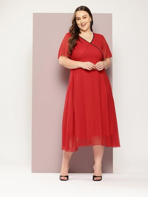 qurvii + red slim fit a line dress