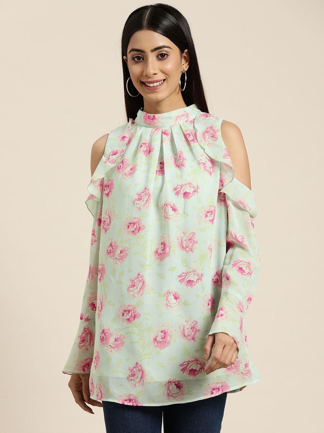 qurvii  floral print ruffles georgette top