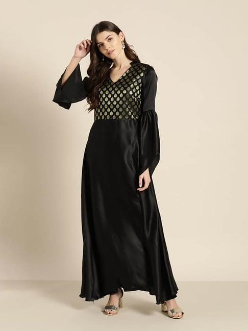 qurvii black printed maxi dress