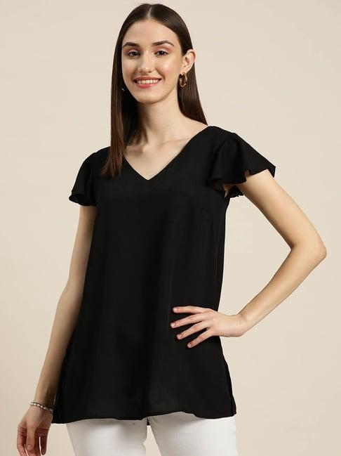 qurvii black regular fit top