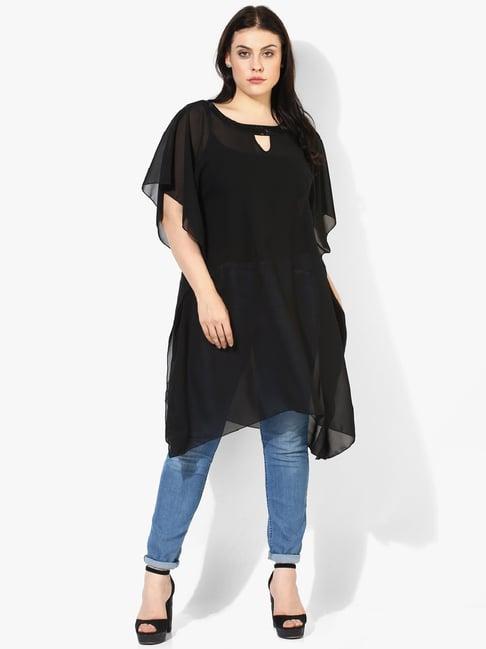 qurvii black round neck tunic