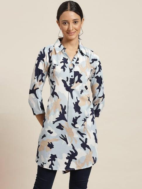 qurvii blue printed tunic