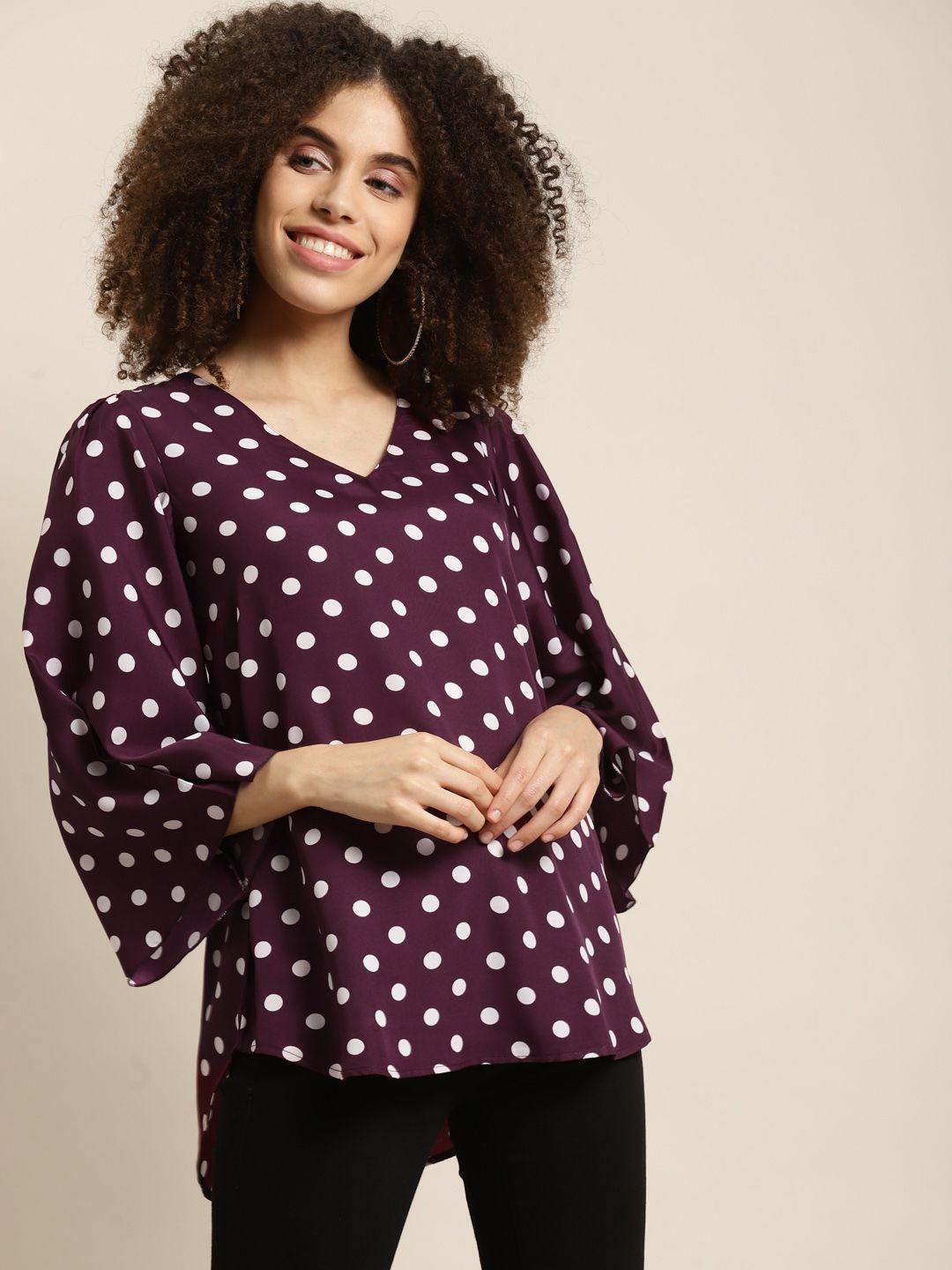 qurvii burgundy & white crepe regular top