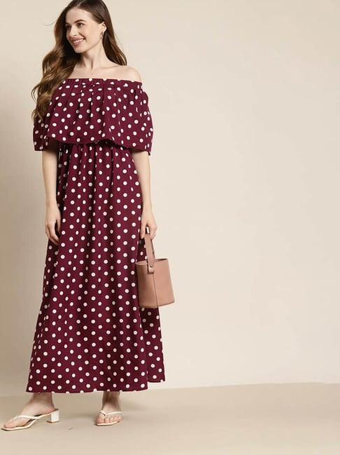 qurvii burgundy polka dot maxi dress