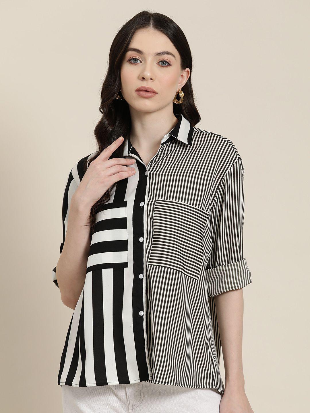 qurvii comfort multi stripes crepe opaque casual longline shirt
