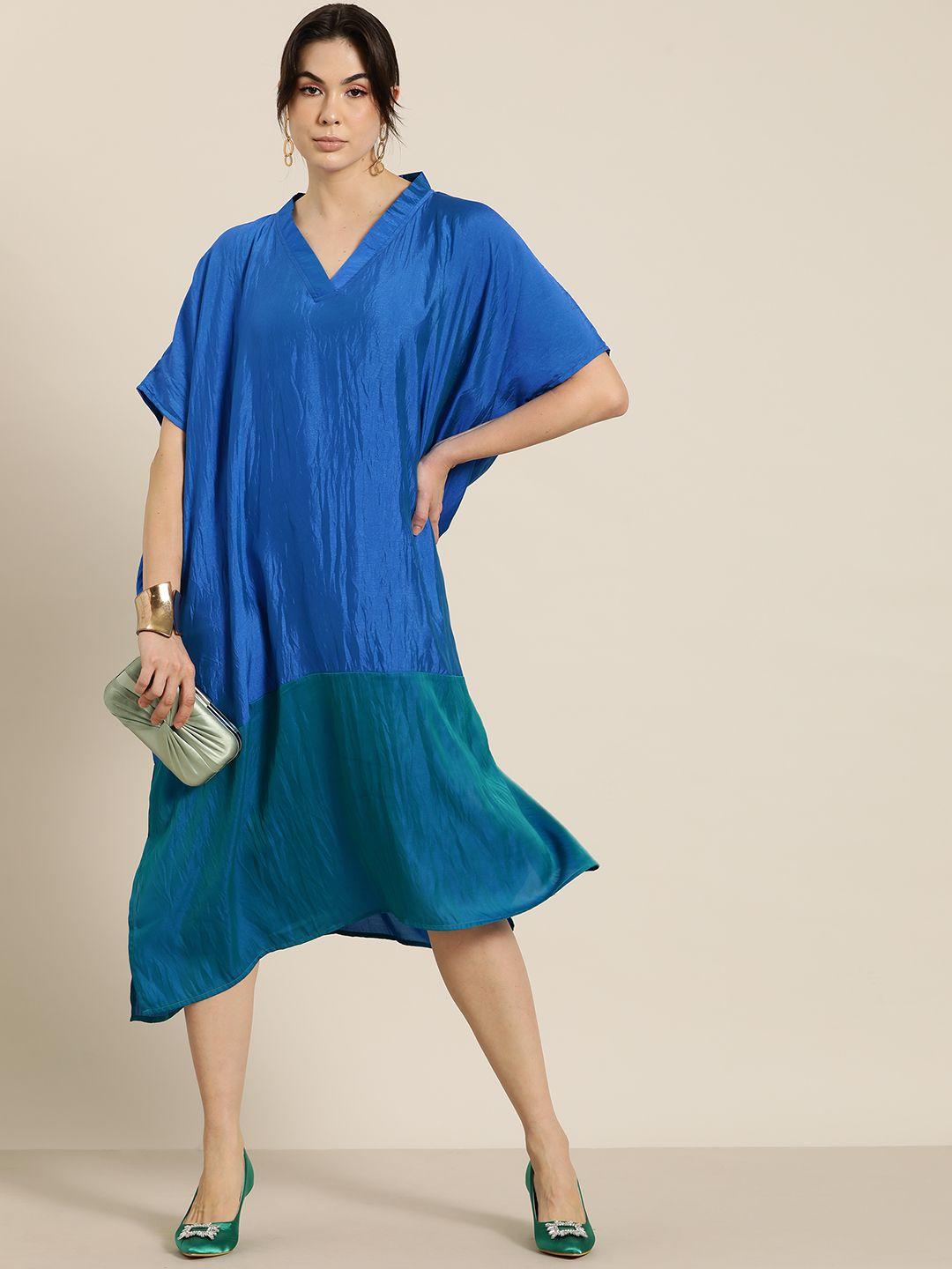 qurvii desi colourblocked kimono sleeve kaftan midi dress