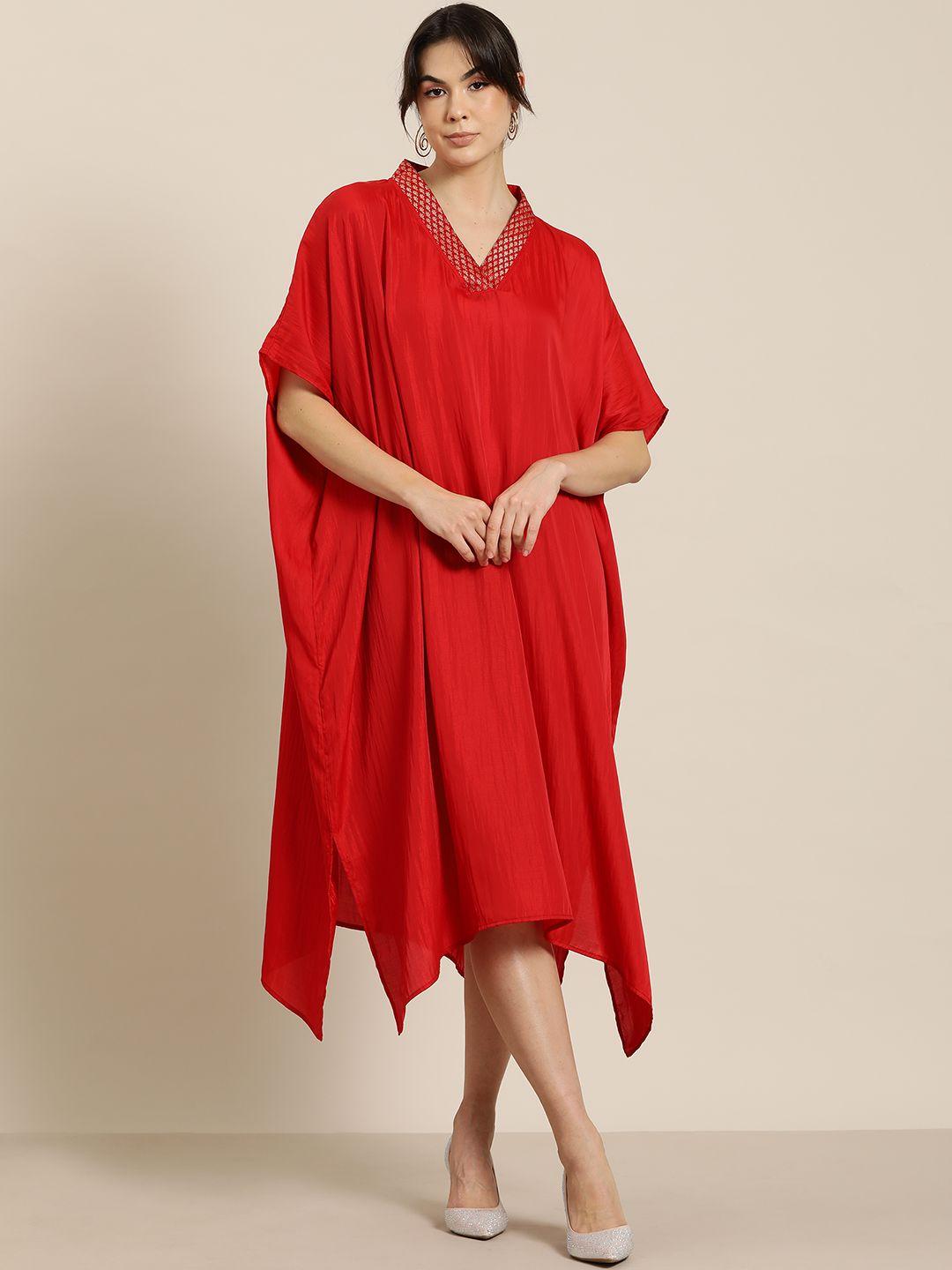 qurvii desi solid kimono sleeve kaftan midi dress