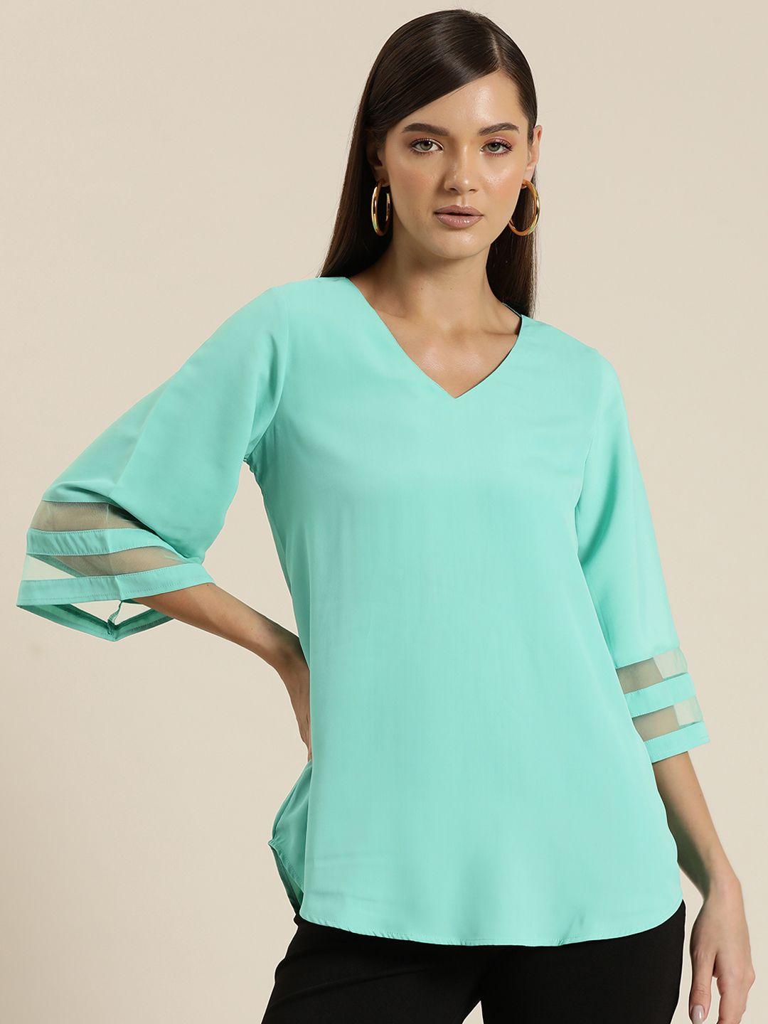 qurvii flared sleeve crepe longline top