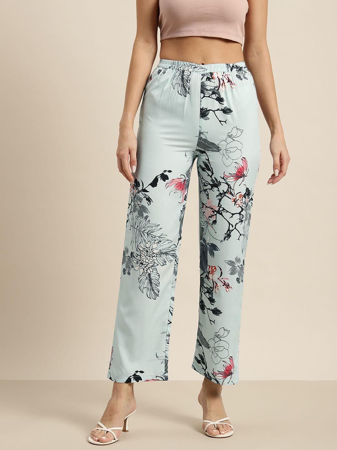 qurvii floral printed comfort high-rise easy wash trousers