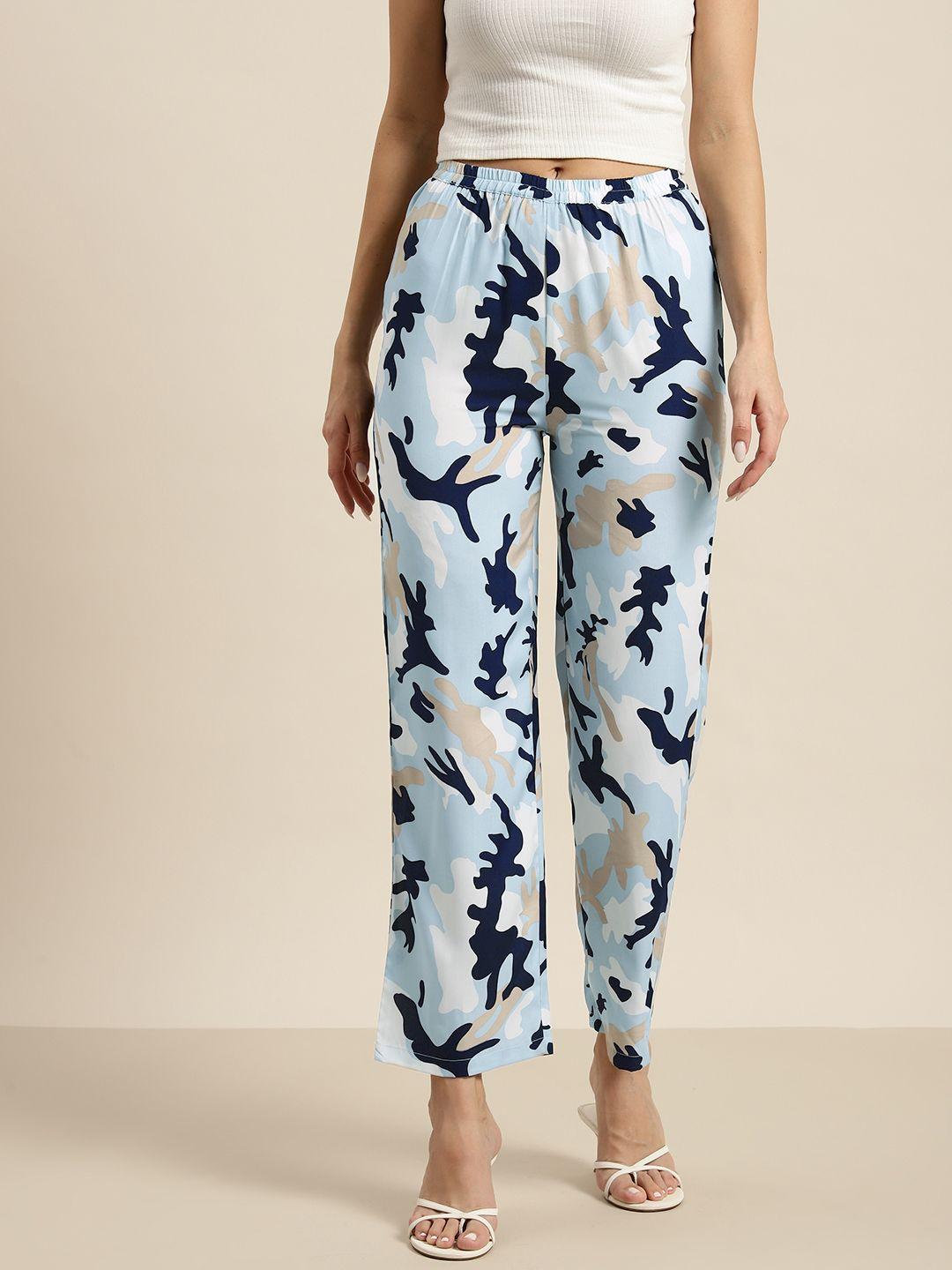 qurvii floral printed comfort high-rise easy wash trousers