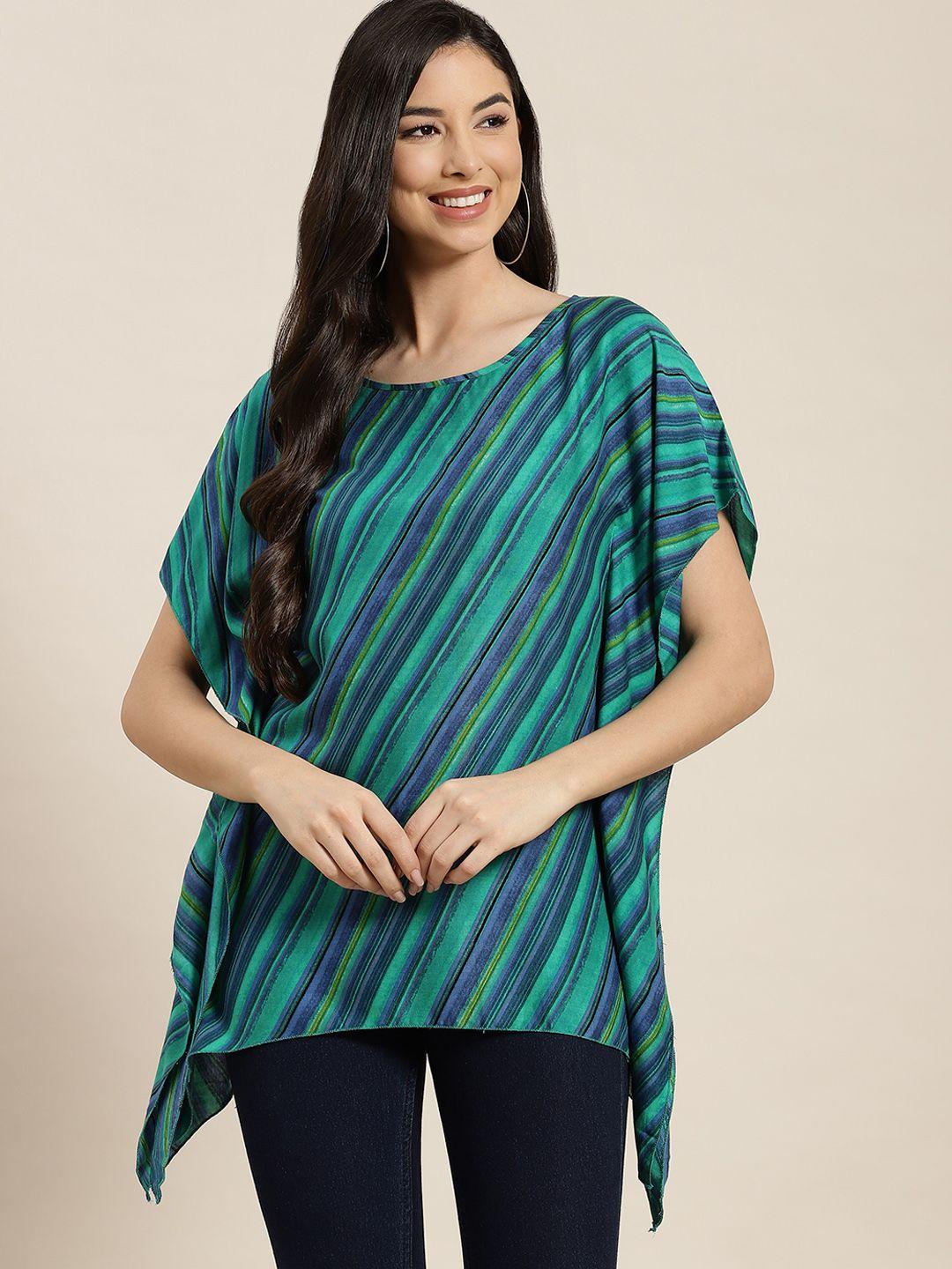 qurvii green & blue striped kaftan top