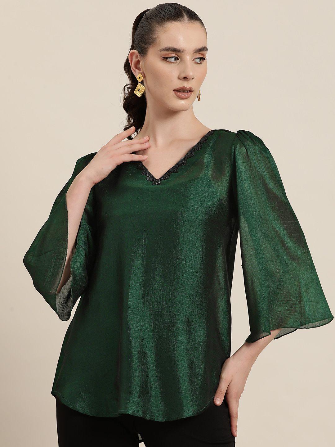 qurvii green bell sleeve top