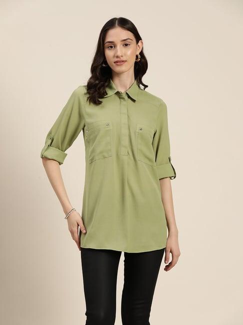 qurvii green half placket shirt