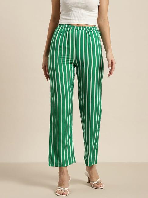 qurvii green striped trousers