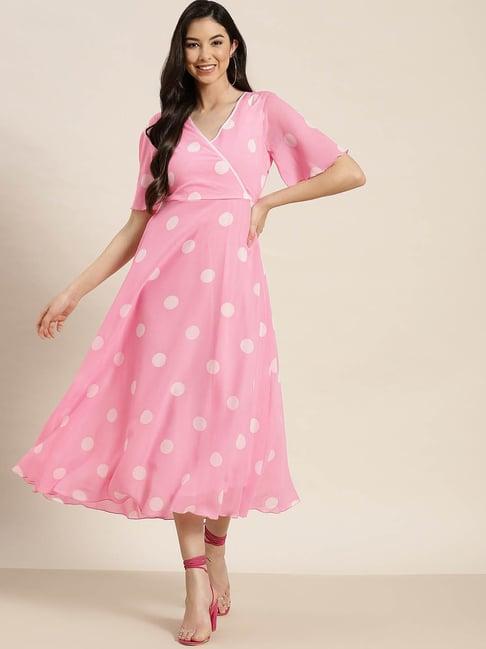 qurvii light pink polka dot maxi dess