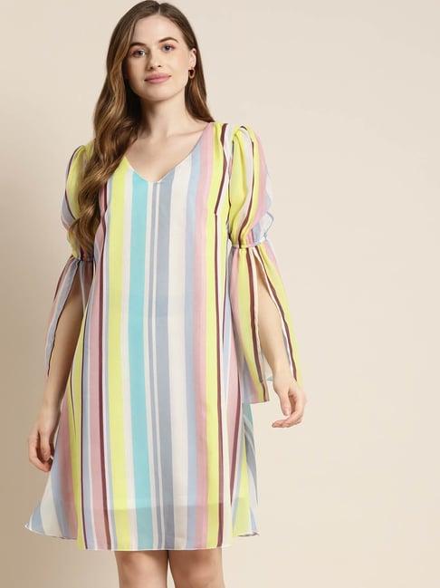 qurvii multicolor striped shift dress