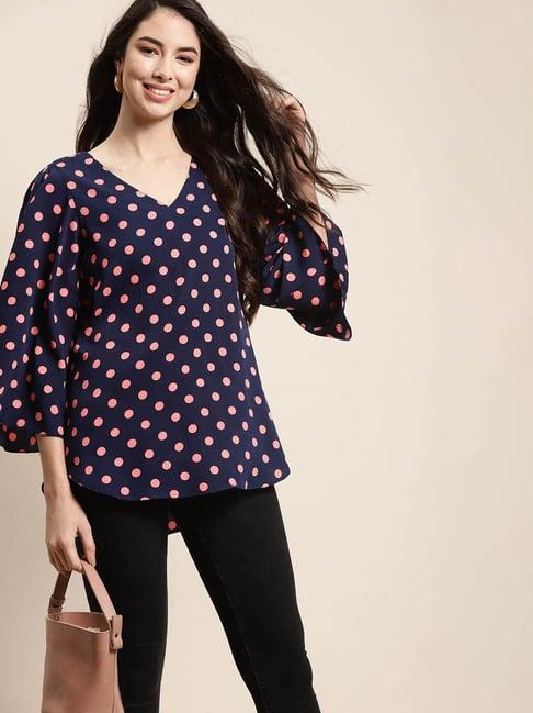 qurvii navy & pink polka dot top