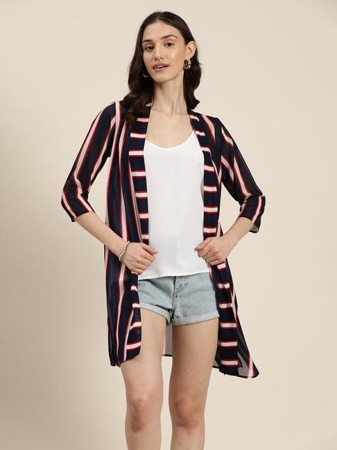 qurvii navy striped shrug