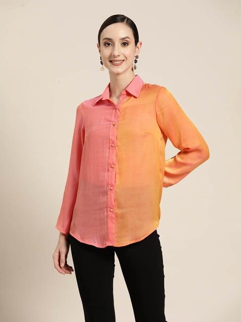 qurvii orange & pink color-block shirt
