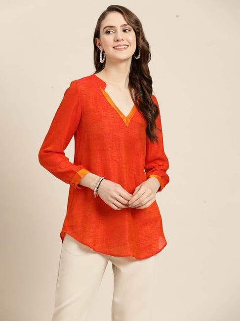 qurvii orange silk regular fit top