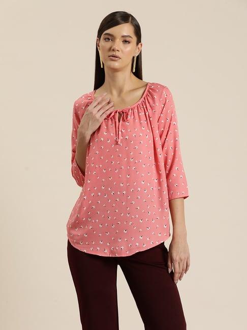 qurvii pink floral print top