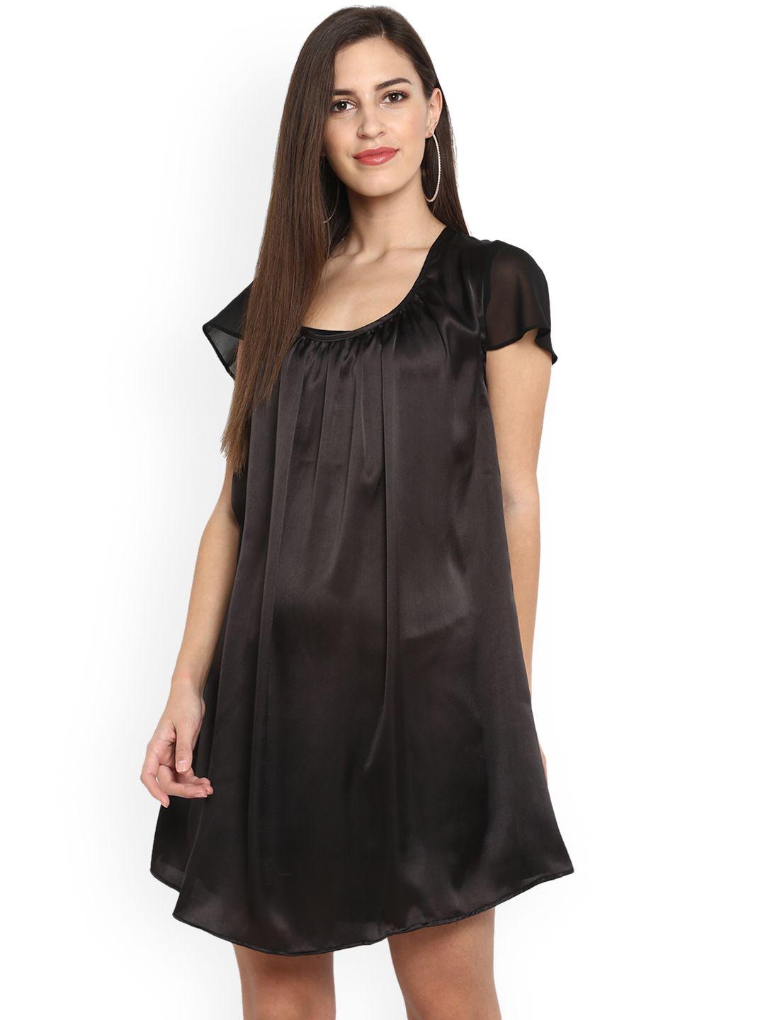 qurvii plus size women black solid a-line dress