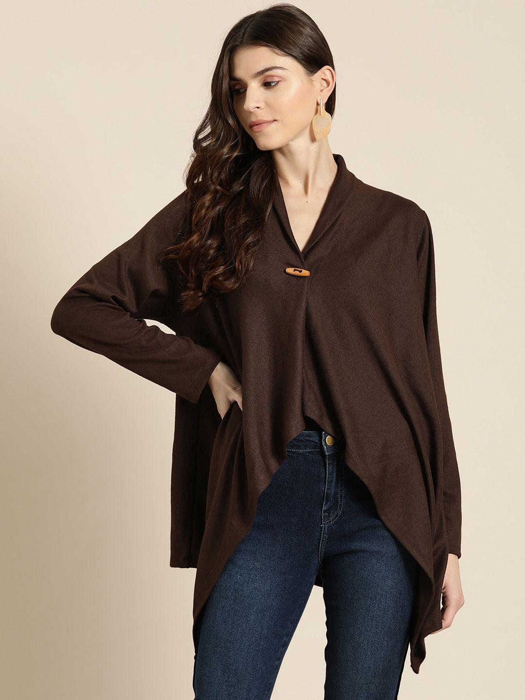 qurvii plus size women coffee brown solid toggle shrug