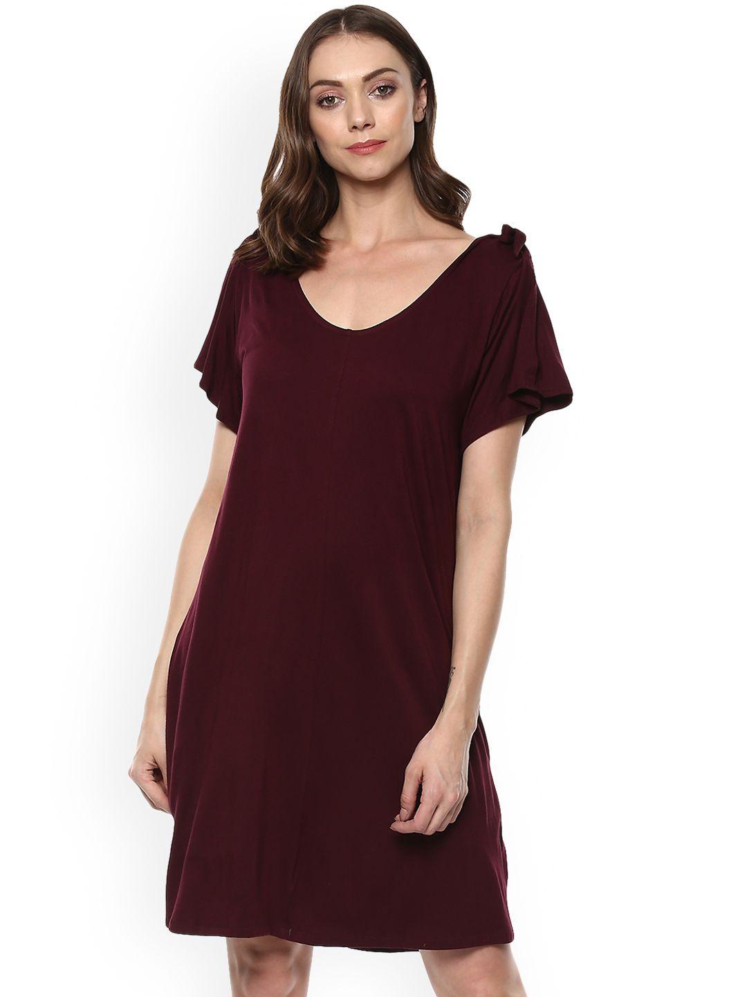 qurvii plus size women maroon solid a-line dress