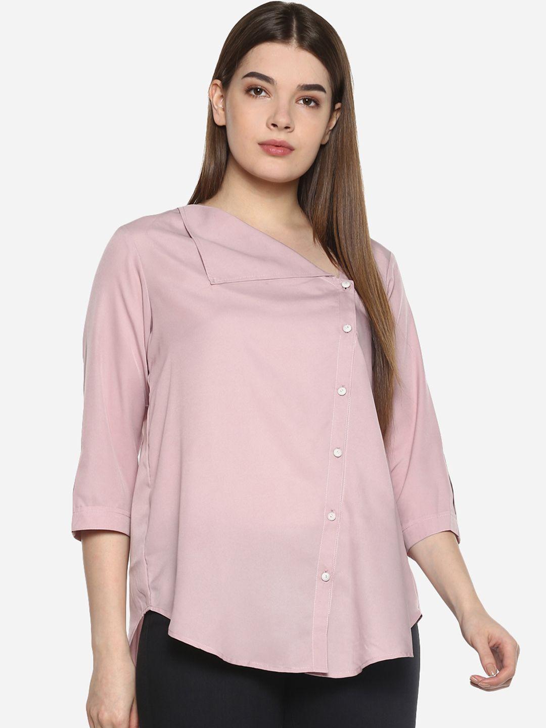 qurvii plus size women pink regular fit solid casual shirt