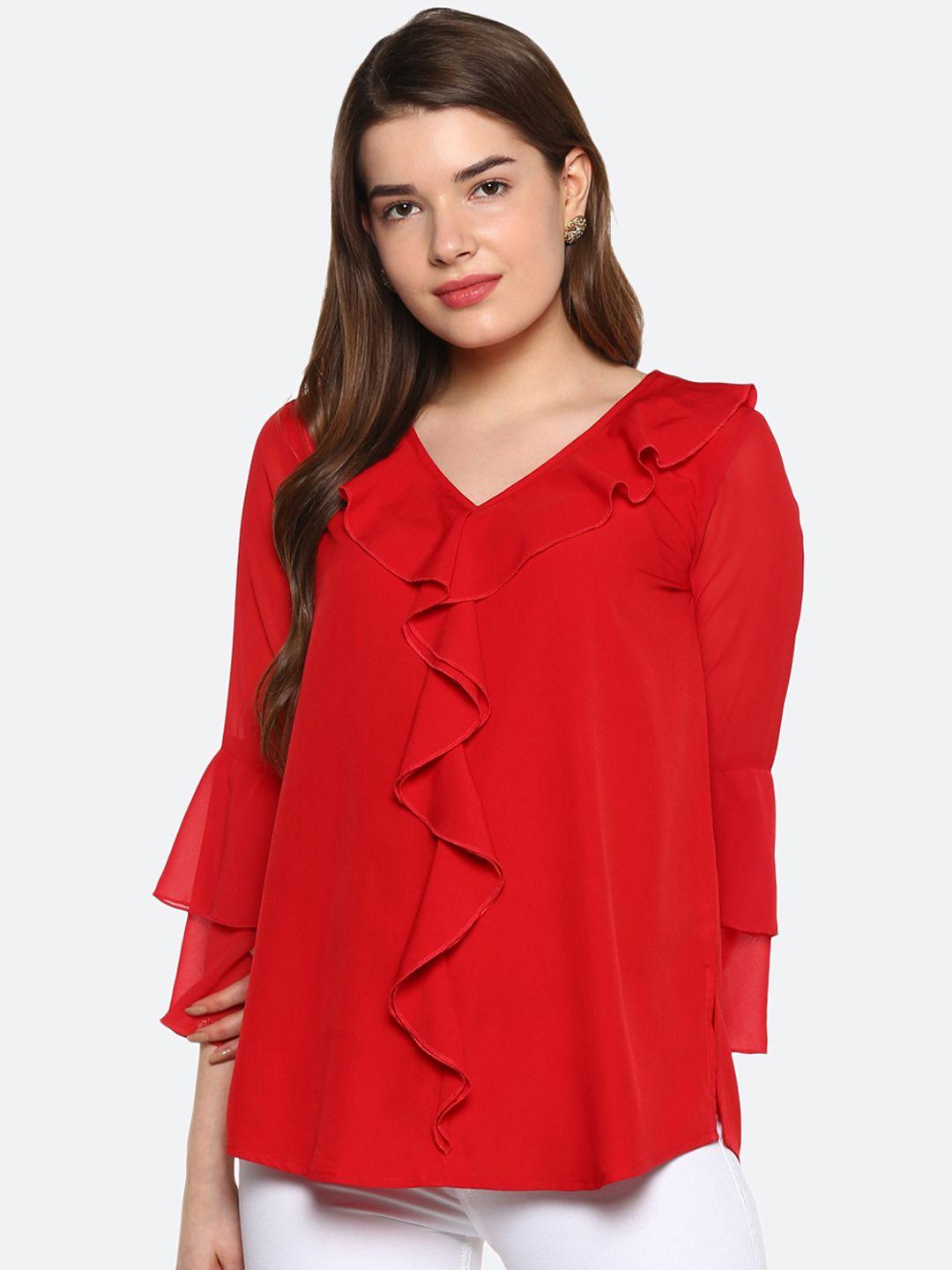 qurvii plus size women red solid a-line top