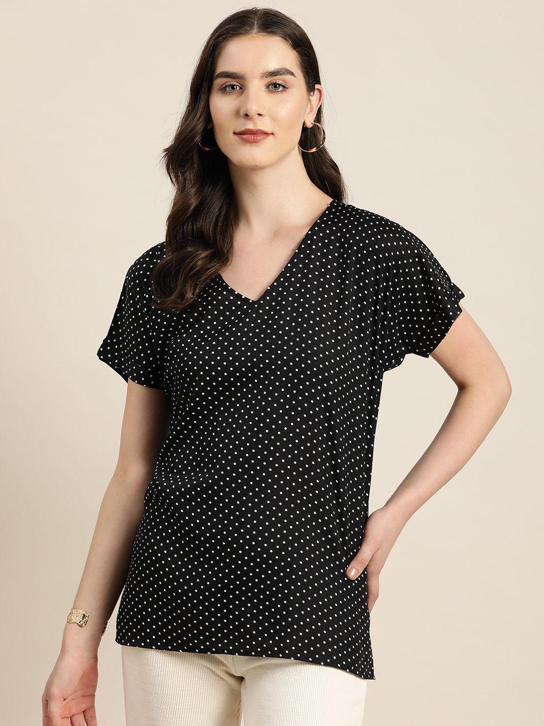 qurvii polka dot print crepe longline top