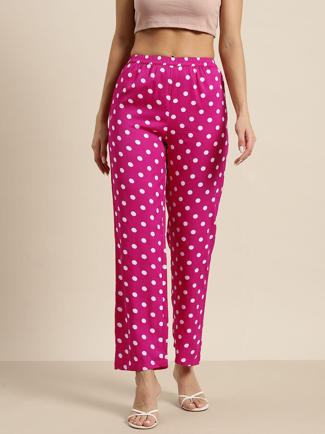 qurvii polka dot printed comfort high-rise easy wash trousers