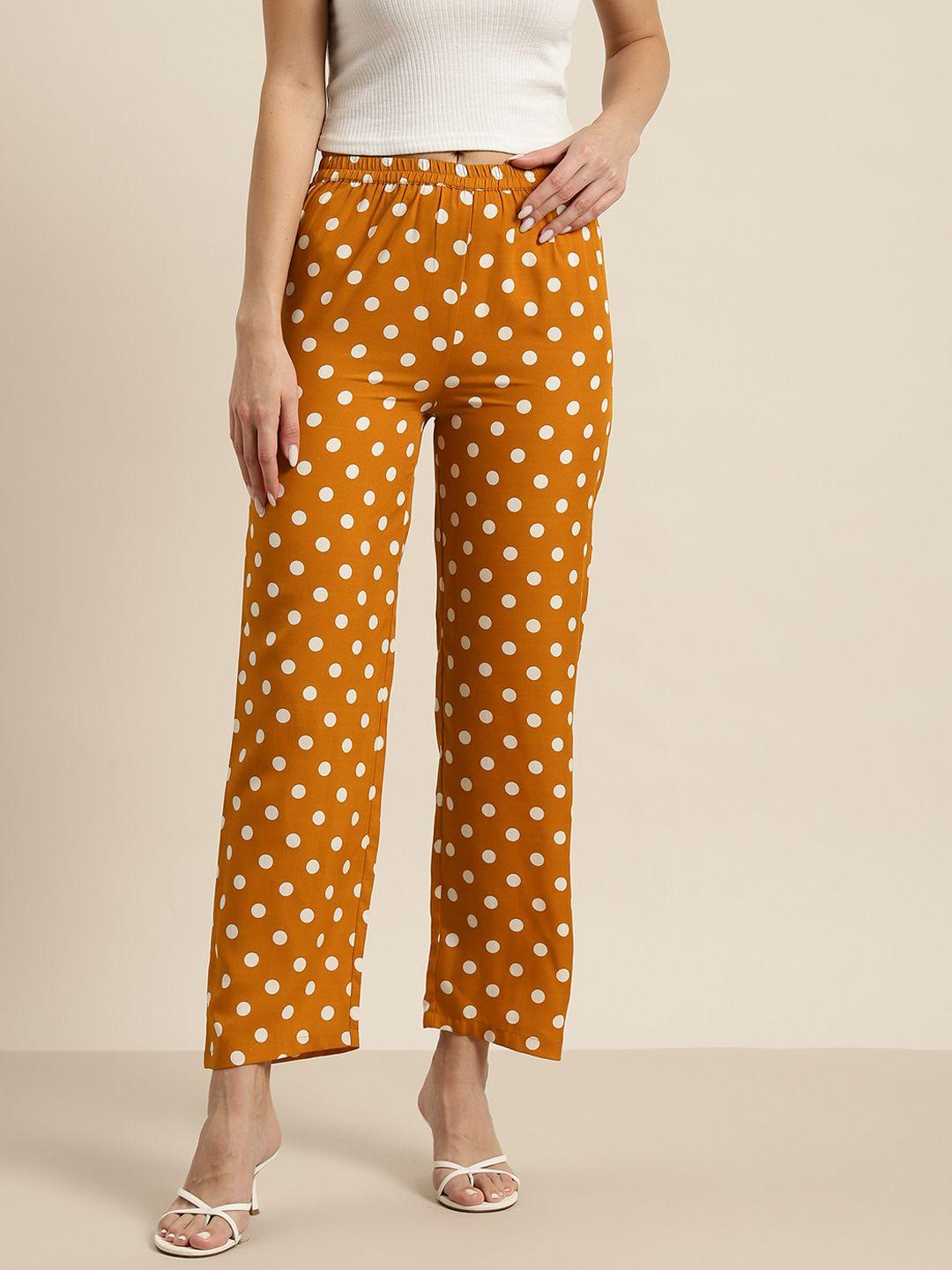 qurvii polka dots printed comfort high-rise easy wash trousers