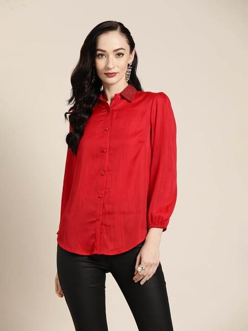 qurvii red embellished shirt