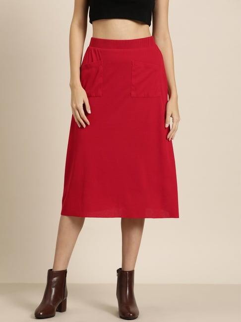 qurvii red midi skirt