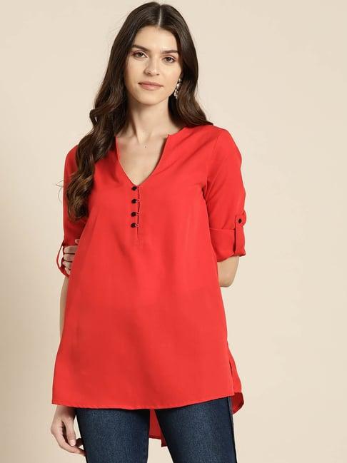 qurvii red regular fit tunic