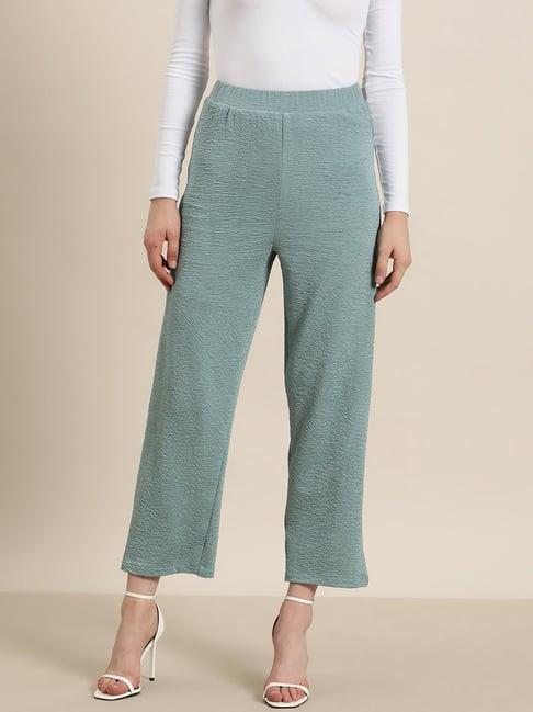 qurvii sea green regular fit mid rise pants