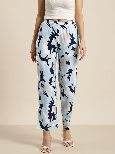 qurvii sky blue printed trousers