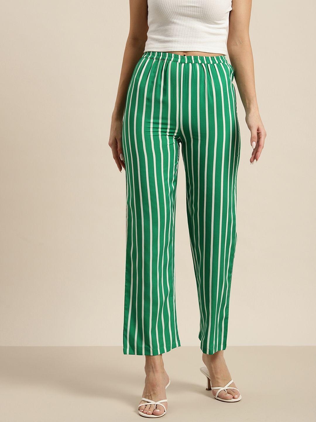 qurvii striped comfort high-rise easy wash trousers