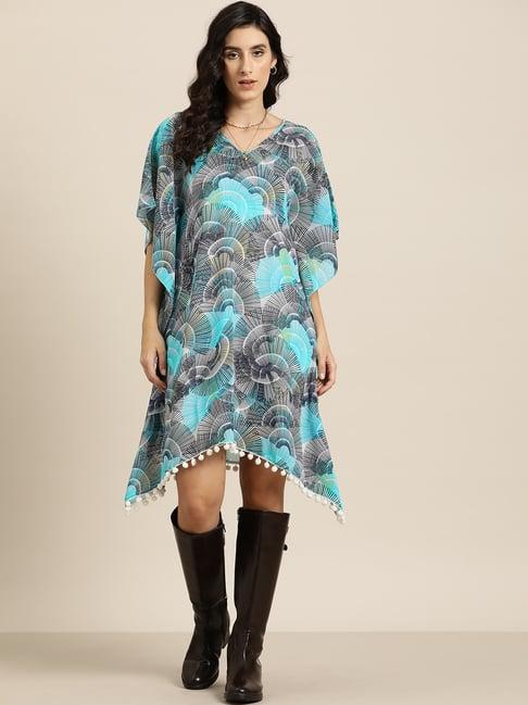 qurvii turquoise printed kaftan dress