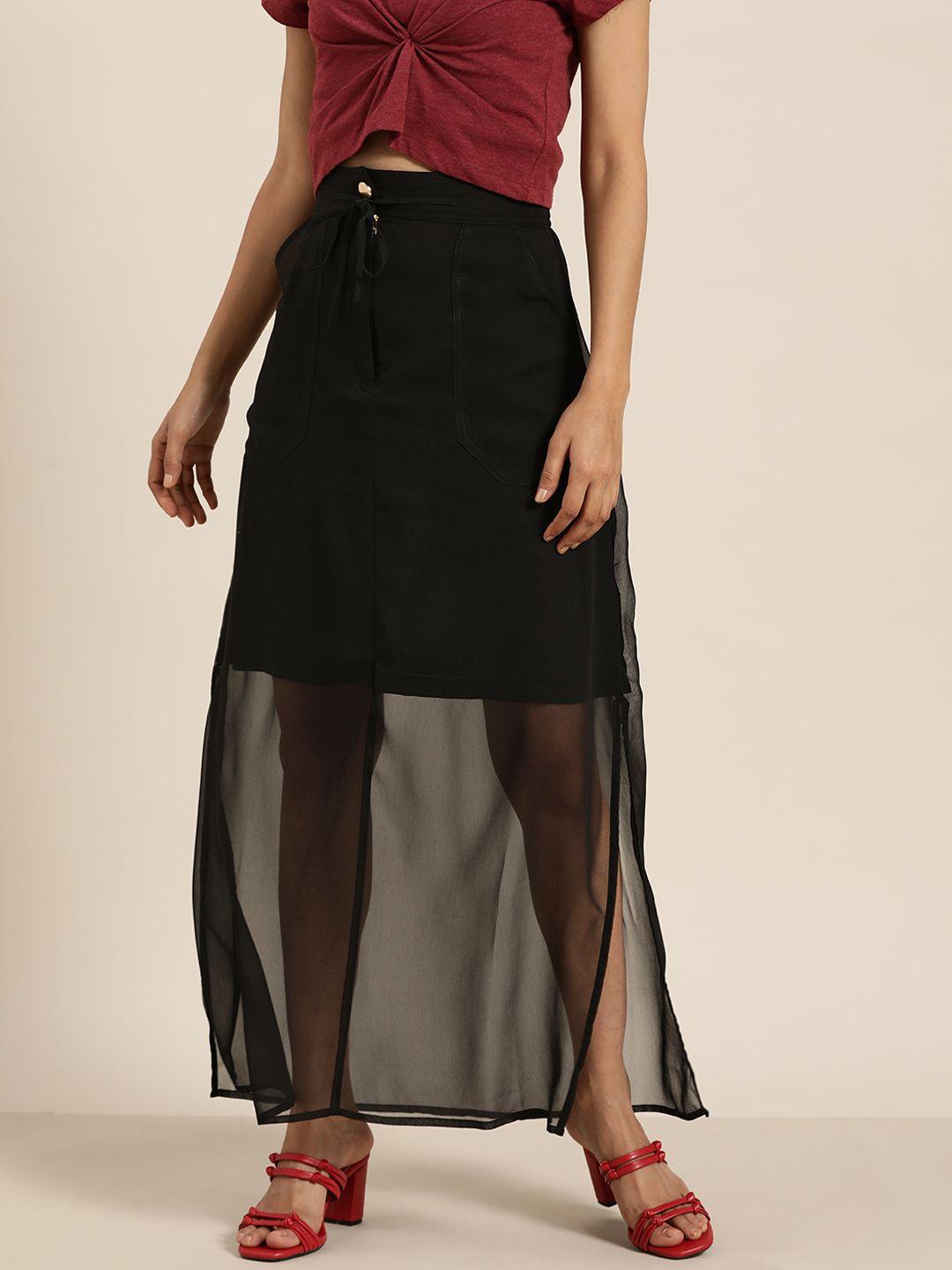 qurvii women black solid a-line skirt