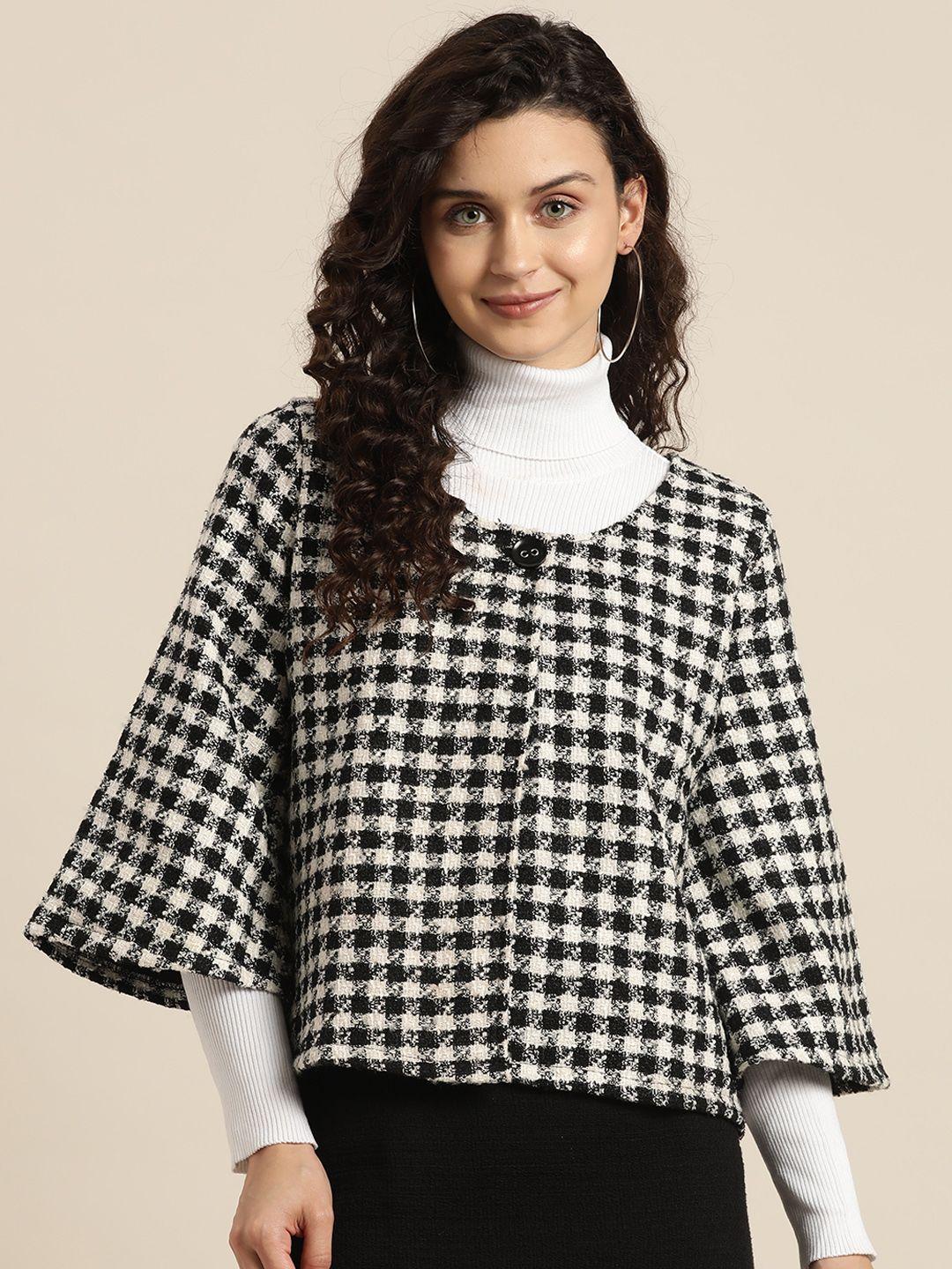 qurvii women black white houndstooth checked open front jacket