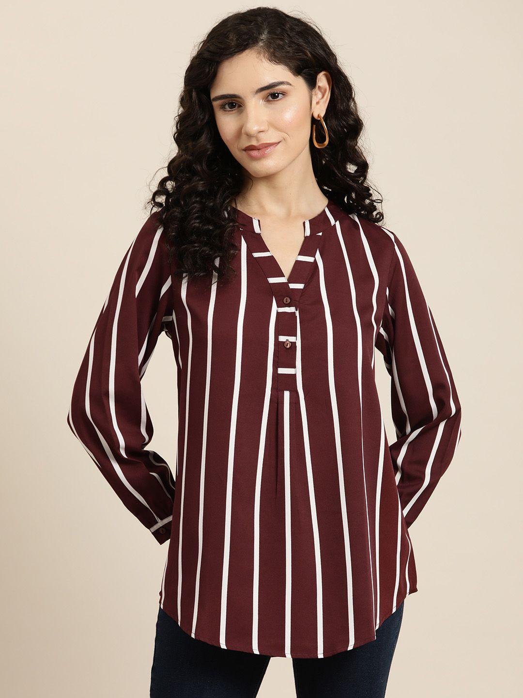 qurvii women comfort opaque striped casual shirt