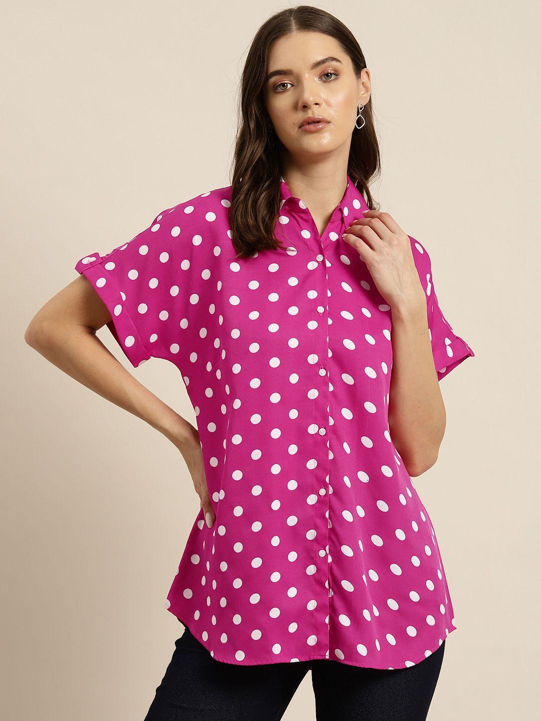 qurvii women comfort polka dot printed casual shirt