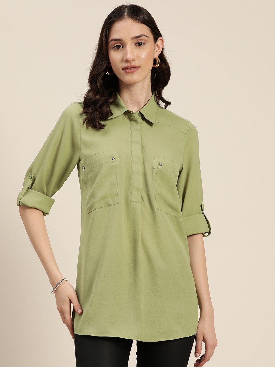 qurvii women comfort roll-up sleeves casual shirt