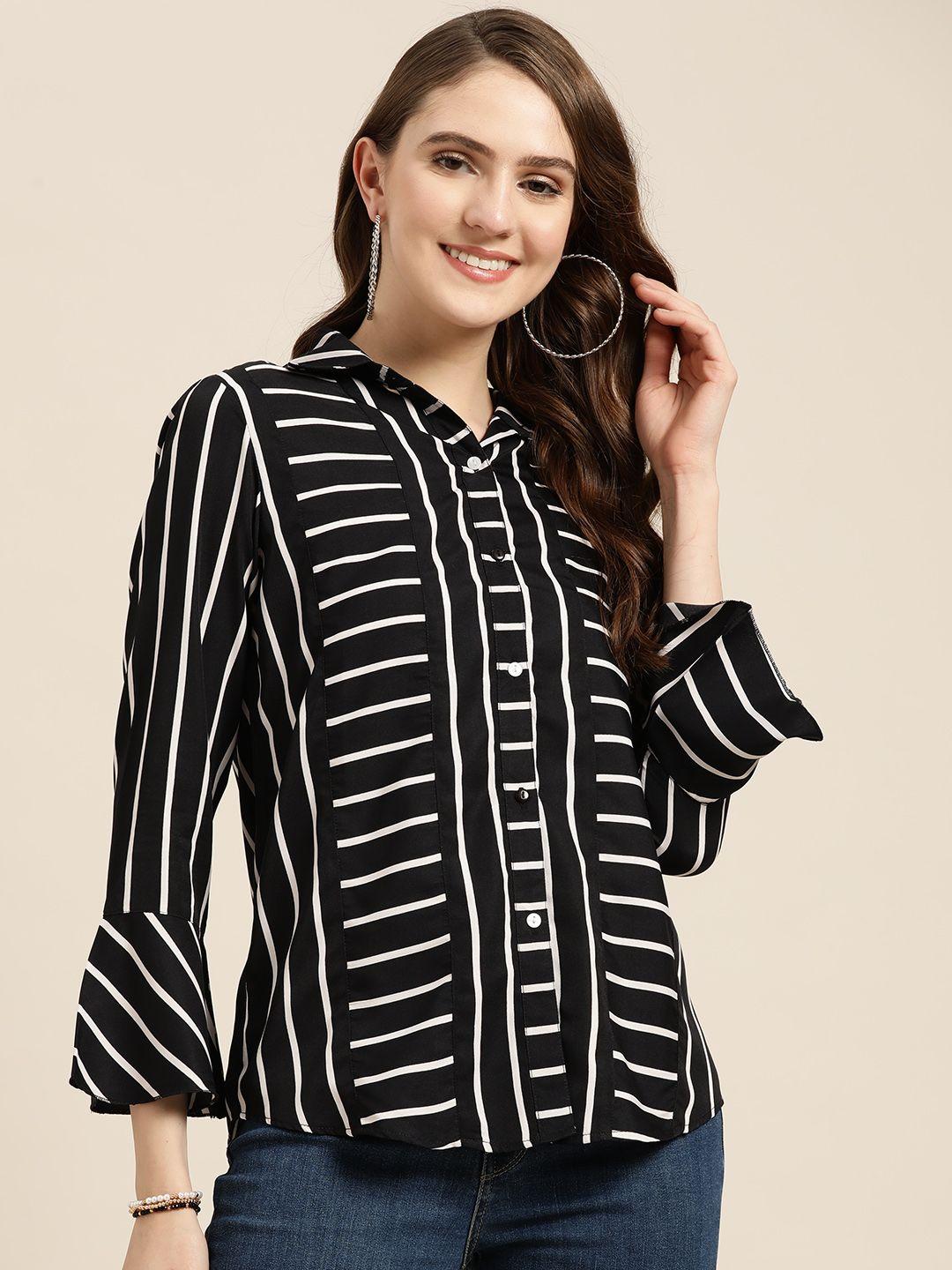 qurvii women comfort striped bell sleeves casual shirt