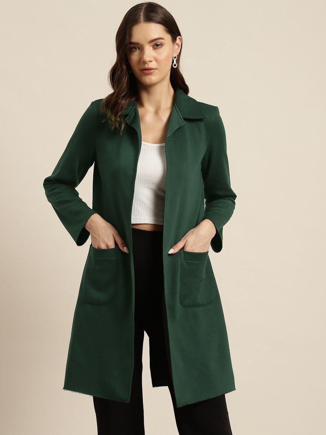 qurvii women solid front-open longline overcoat