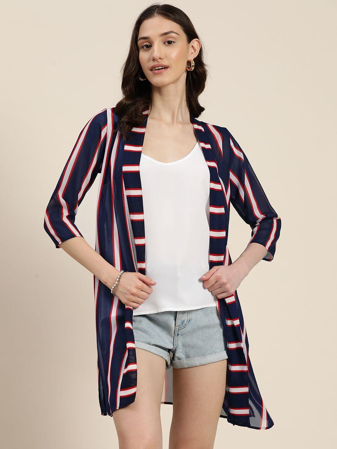 qurvii women striped open front longline shrug